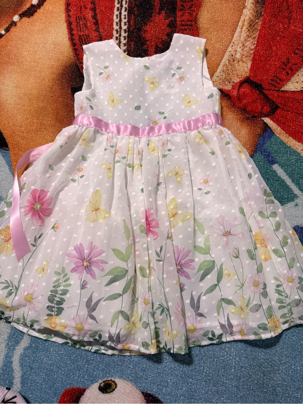 Blueberi Boulevard White Dress with Pastel Floral Accents